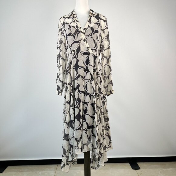 NWOT Mint Velvet Olivia Geometric Sheer Asymmetric Midi Dress US 6 UK 10 - Picture 2 of 13